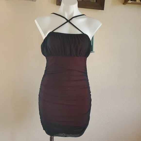 SHEIN | Dresses | Contrast Mesh Crisscross Ruched Dress | Poshmark